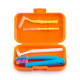 Orthodontic set for care of braces with a mono-beam brush, orange